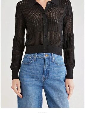 FRAME Open Stitch Cardigan Black Knit Size Medium